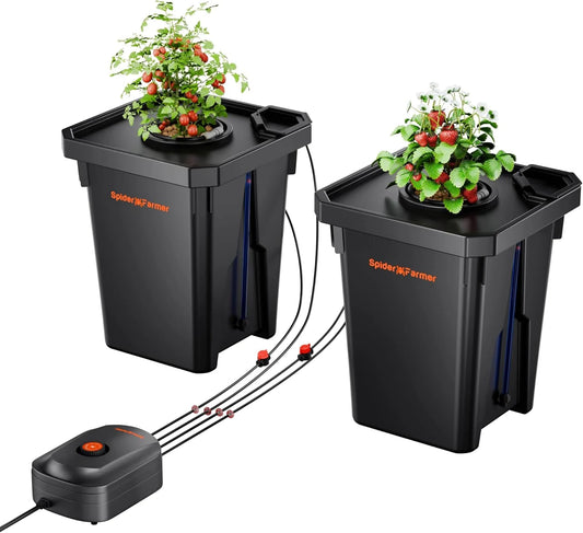 Sistema Hidropónico DWC Spider Farmer con Multirriego Superior – Kit de 2 Cubetas de 7 Galones con Bomba de Aire de 8W