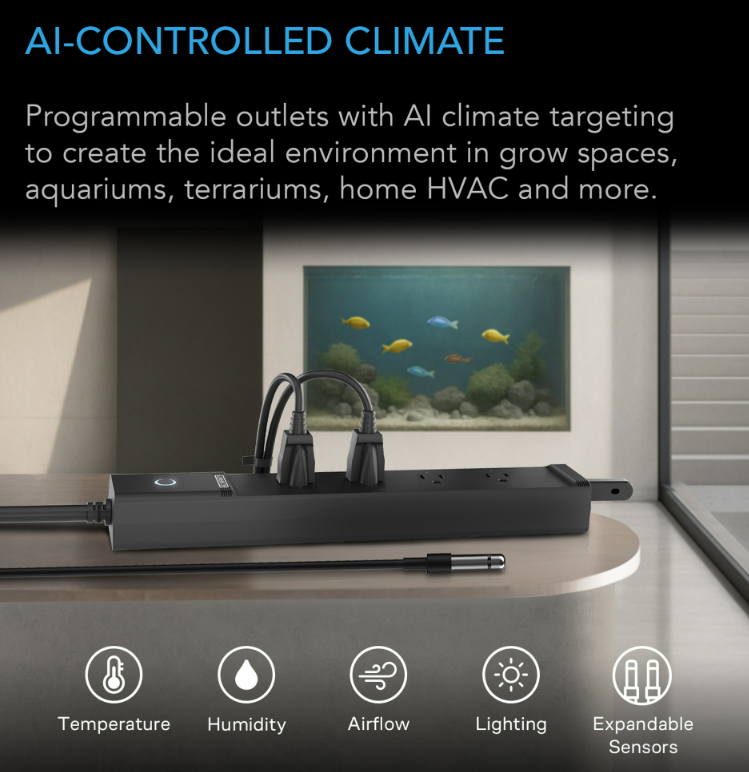 OUTLET AI Controlador de Ambiente, Enchufes WiFi Inteligentes, Zona Dual Temperatura Humedad, AI Targeting, Programación Dinámica ON/OFF, Sensores Expandibles, Control Individual 4 Enchufes, 1800W