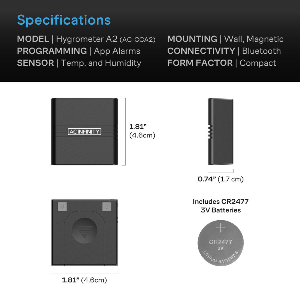 Mini Smart Termo-Hygrometer A2 | AC Infinity - Termohigrómetro inteligente con sensor integrado