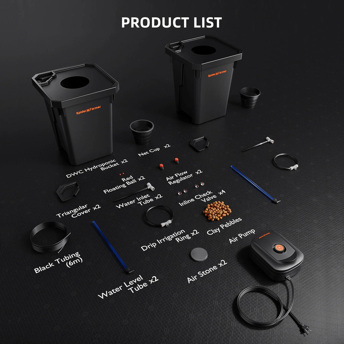 Sistema Hidropónico DWC Spider Farmer con Multirriego Superior – Kit de 2 Cubetas de 7 Galones con Bomba de Aire de 8W