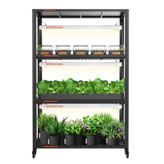 Spider Farmer | SF600 GrowShelves – Estantería metálica con luces LED y bandejas de cultivo