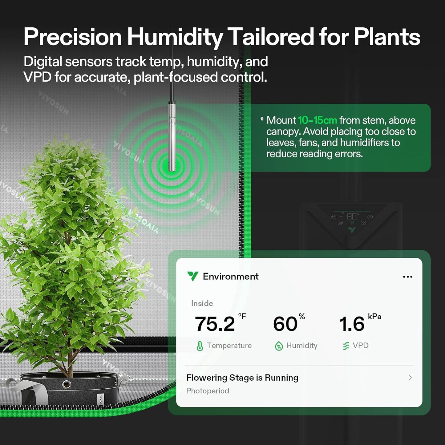 VIVOSUN AeroStream H19 – Humidificador Inteligente 19L WiFi con Sonda de Temperatura y Humedad para Grow Tent