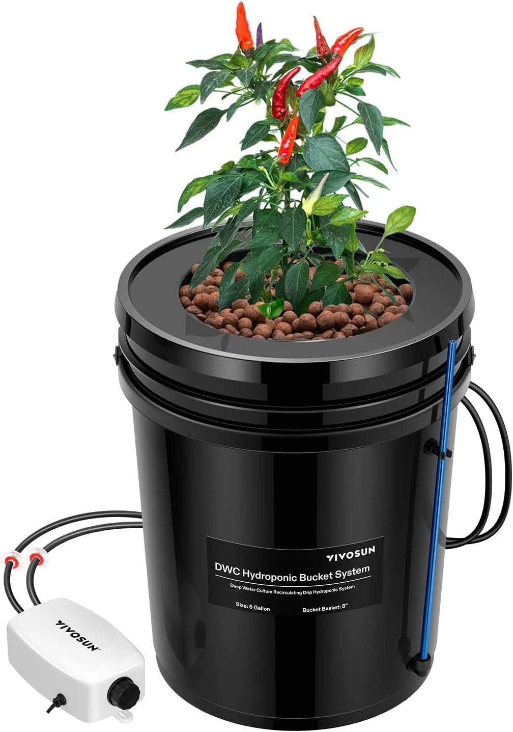Sistema Hidropónico DWC VIVISUN – Kit de 8 / 4 / 2 / 1, Cubetas de 5 Galones con bomba de aire.