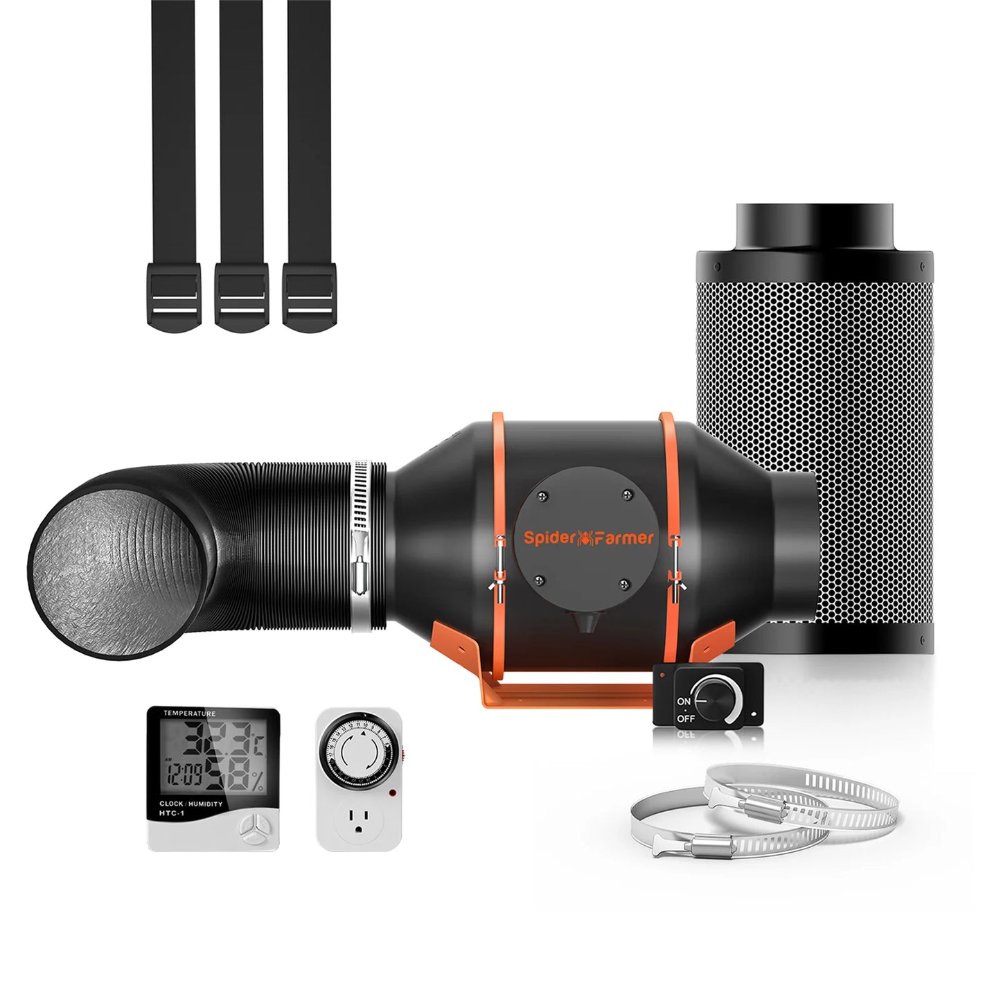 Kit De Ventilación 4" | Spider Farmer + Higrómetro Y Temporizador