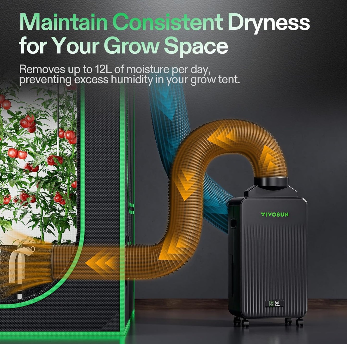 VIVOSUN AeroDrain D12 - Deshumidificador Inteligente WiFi + sensor Temperatura/Humedad para Grow Tent