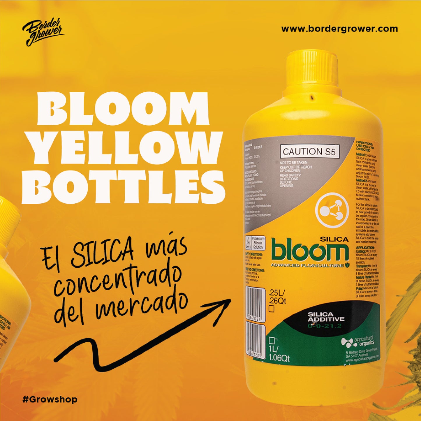 YELLOW BOTTLES BLOOM SILICA 0-0-4 53% Silicio el más concentrado del mercado