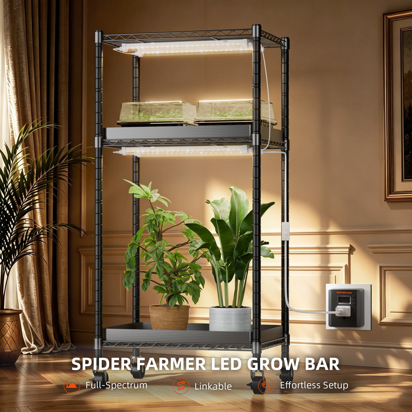 Barras de luces LED SF de espectro completo de 9 W para cultivo de plantas de interior (paquete de 4), (sin regulación de intensidad)