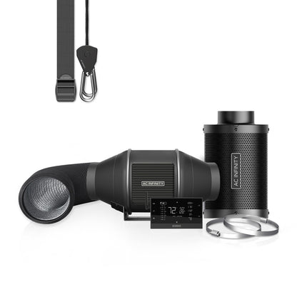 CloudLine Pro 4" | AC Infinity - Kit Completo De Ventilación, Controlador con IA, Extractor, Ducto, Ganchos Y Filtro De Carbon