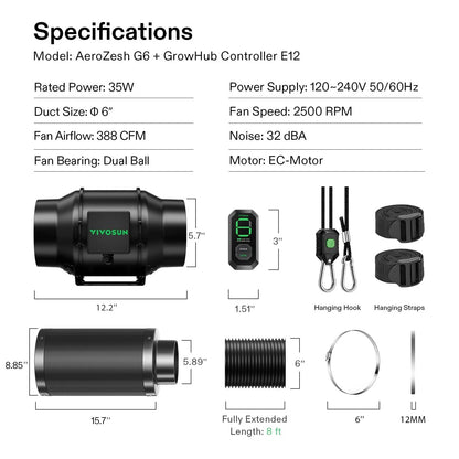 VIVOSUN Kit Extracción G LINE 4/6/8 pulgadas  Inteligente – Inline Fan