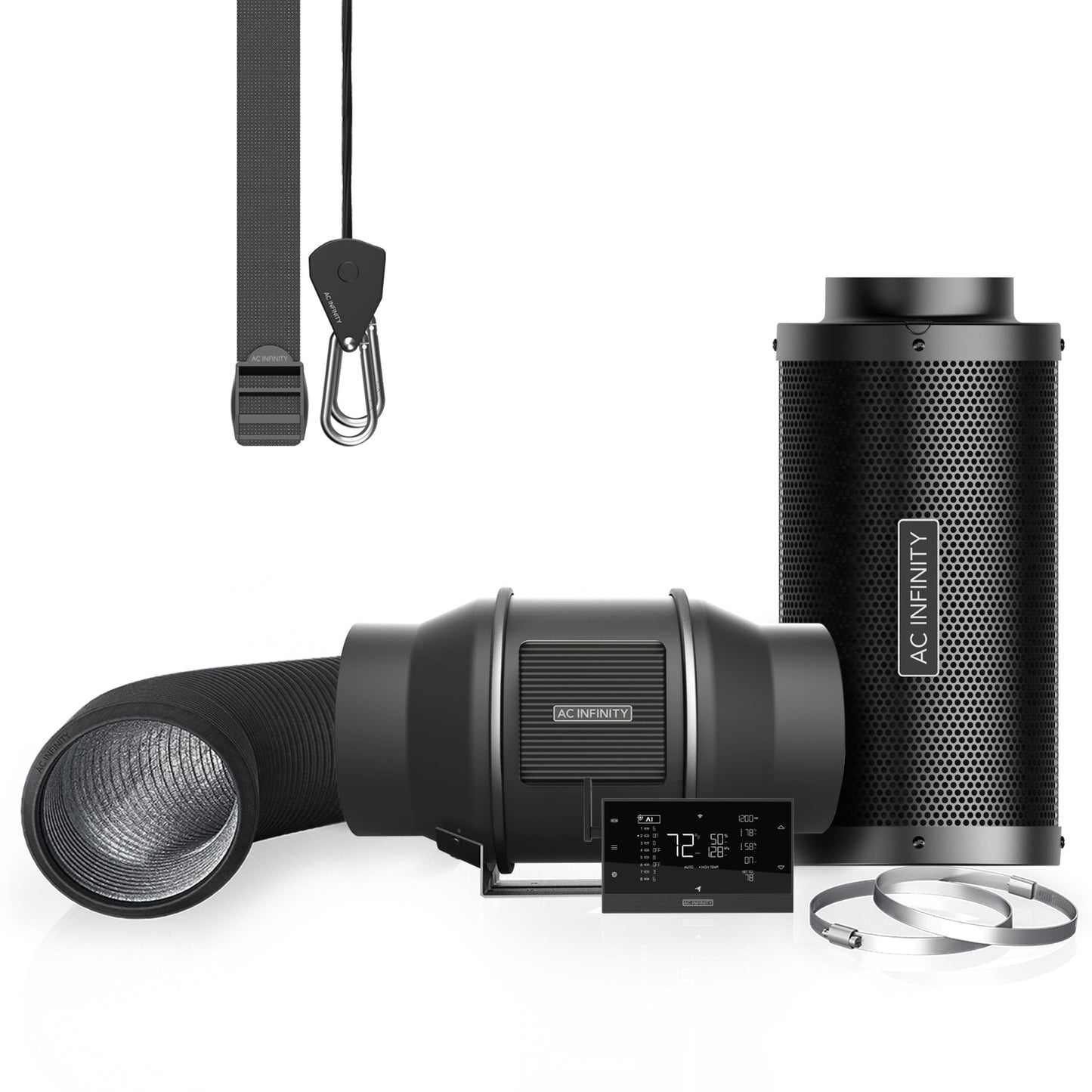 CloudLine Pro 6" | AC Infinity - Kit Completo De Ventilación, Controlador IA , Extractor, Ducto, Ganchos Y Filtro De Carbon