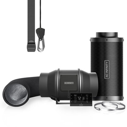 CloudLine Pro 6" | AC Infinity - Kit Completo De Ventilación, Controlador IA , Extractor, Ducto, Ganchos Y Filtro De Carbon