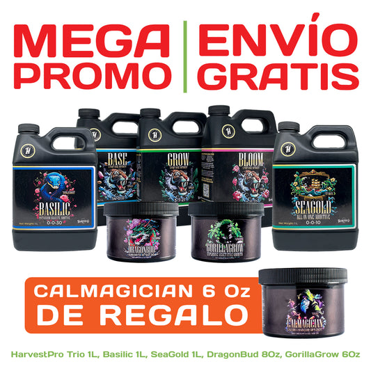 MEGA PROMO 2: HarvestPro: Base, Grow Y Bloom 1L, DragonBud, GorillaGrow, Basilic, SeaGold + Regalo y Envío Gratis