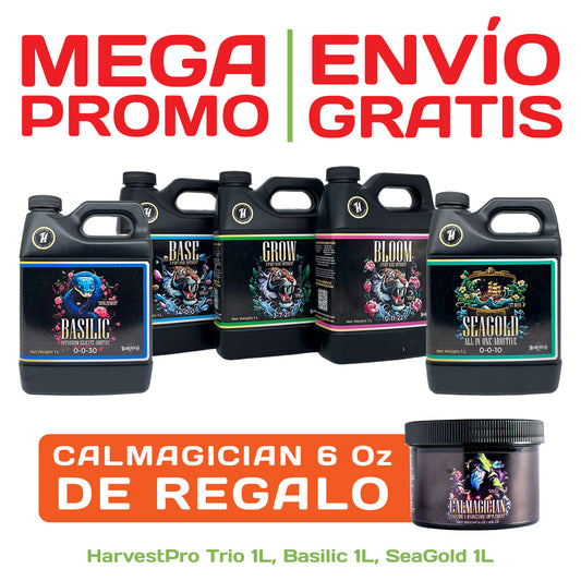 MEGA PROMO 3: HarvestPro: Base, Grow Y Bloom 1L, Basilic, SeaGold + Regalo y Envío Gratis