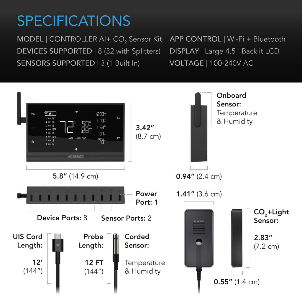 CONTROLLER IA+ Con Sensor CO2 | AC Infinity - Controlador ambiental impulsado por IA