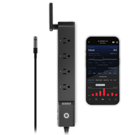OUTLET AI Controlador de Ambiente, Enchufes WiFi Inteligentes, Zona Dual Temperatura Humedad, AI Targeting, Programación Dinámica ON/OFF, Sensores Expandibles, Control Individual 4 Enchufes, 1800W