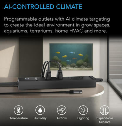 OUTLET AI Controlador de Ambiente, Enchufes WiFi Inteligentes, Zona Dual Temperatura Humedad, AI Targeting, Programación Dinámica ON/OFF, Sensores Expandibles, Control Individual 4 Enchufes, 1800W