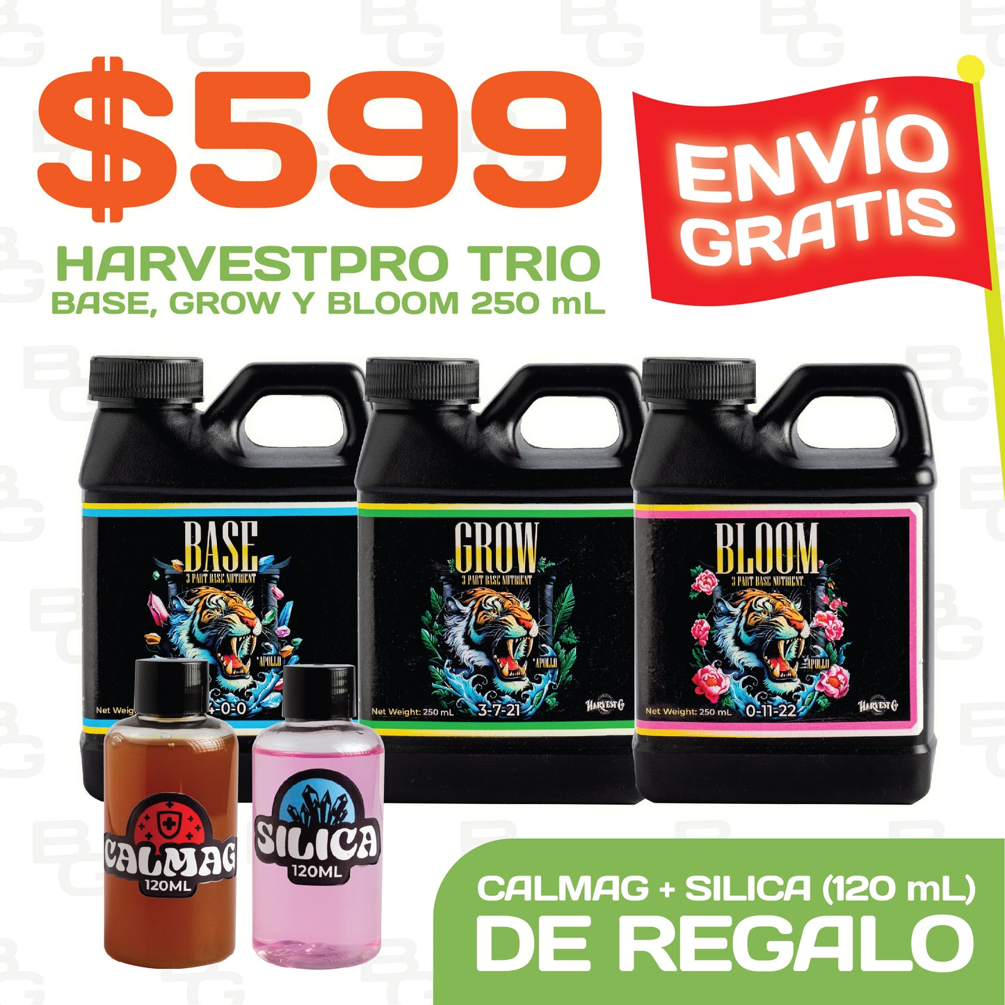PROMO: HarvestPro: Base, Grow Y Bloom 250 mL + Silica Y CalMag De 120 mL Con Envío Gratis | HarvestCo