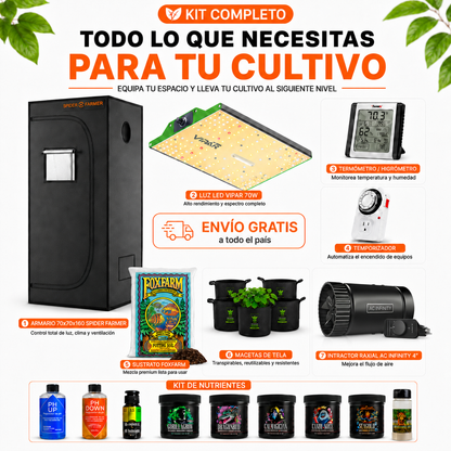 Kit Completo para Cultivo Indoor Spider Farmer + ViparSpectra + AC Infinity + HarvestCo