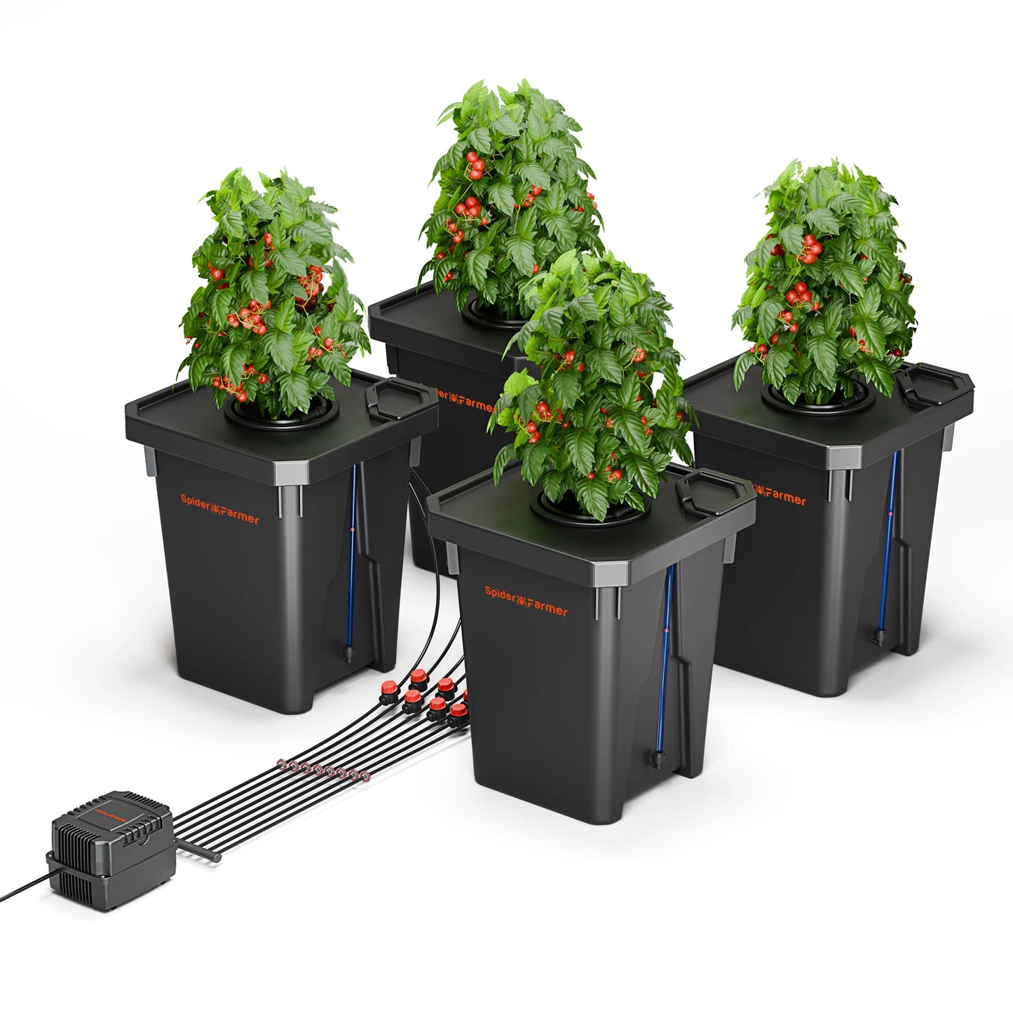 Sistema Hidropónico DWC Spider Farmer con Multirriego – Kit de 4 Cubetas de 7 Galones con Bomba de Aire de 15W