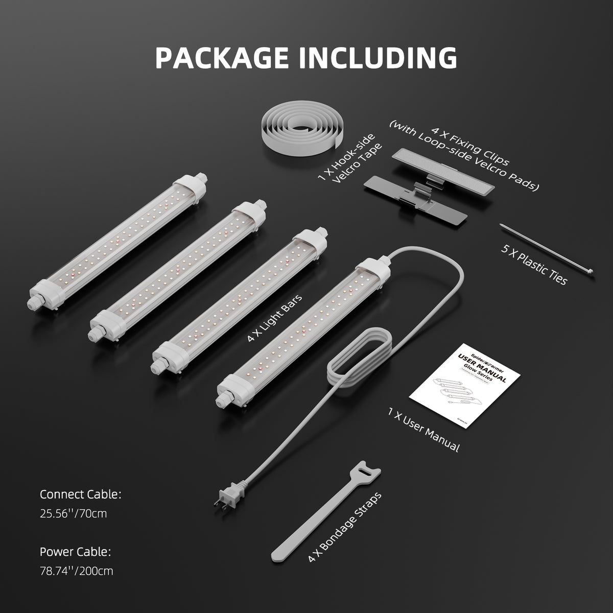 Spider Farmer Glow30 (32 W): Kit de 4 barras de iluminación LED lateral de espectro completo (13 pulgadas)