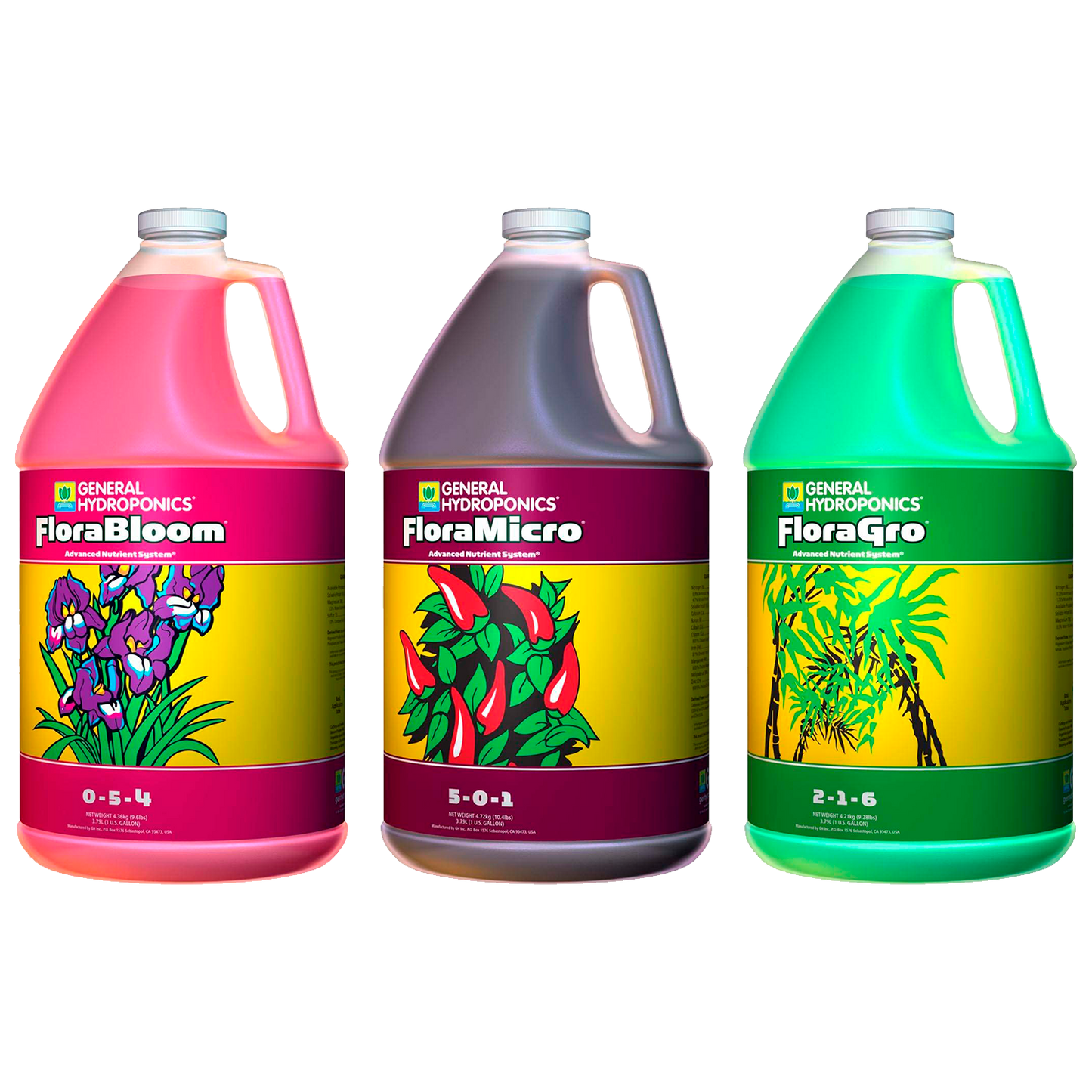 SERIE FLORA TRIO Micro, Grow Y Bloom Fertilizante Base Mejora La Productividad De Tus Cultivos