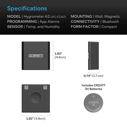 Mini Smart Termo-Hygrometer A2 | AC Infinity - Termohigrómetro inteligente con sensor integrado