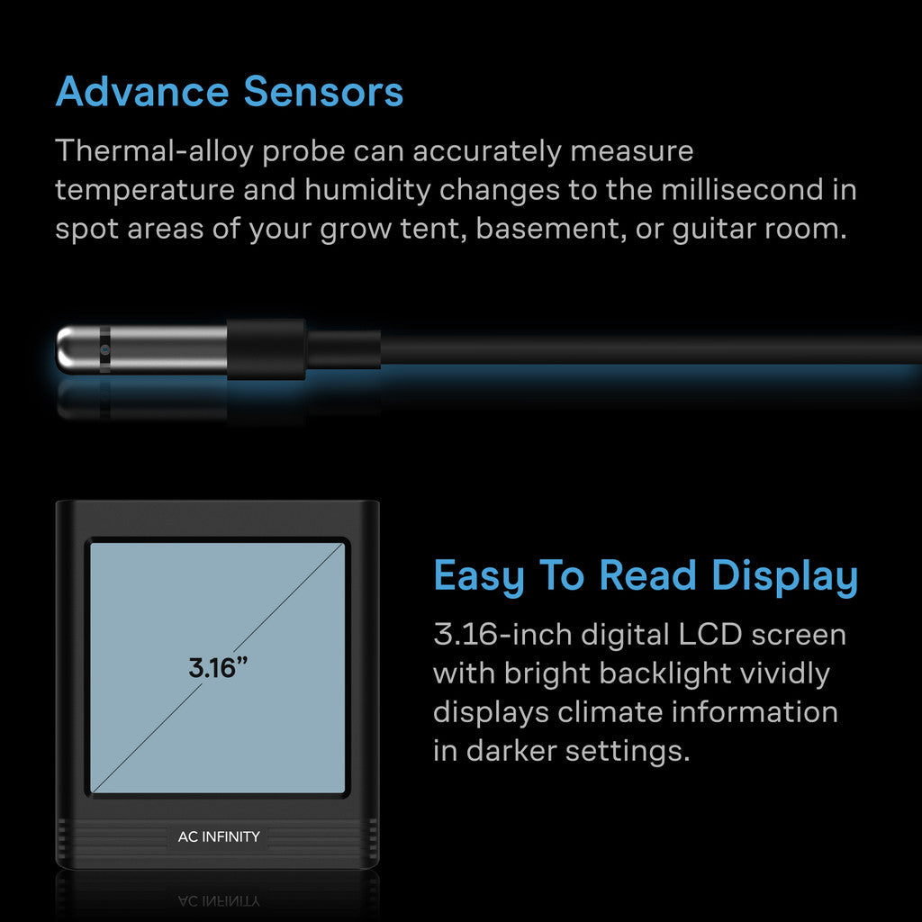 Smart Termo-Hygrometer B1 | AC Infinity - Termohigrómetro inteligente con sensor de 12'