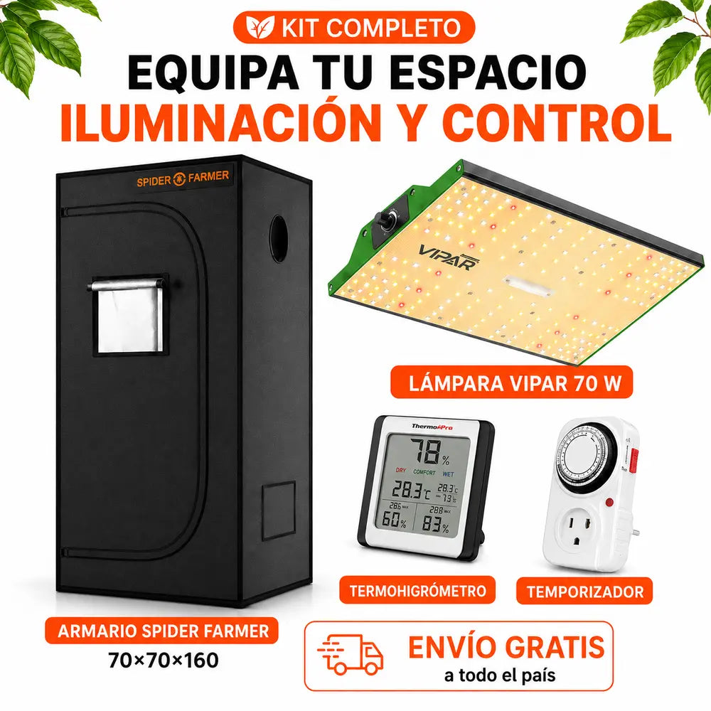 Kit de Cultivo Indoor Spider Farmer 70x70x160 + VIPAR 70W + Ocean Forest