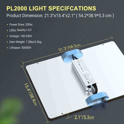 PL2000 200W | PHLIZON - Lámpara De Cultivo LED Para Vegetación Y Floración