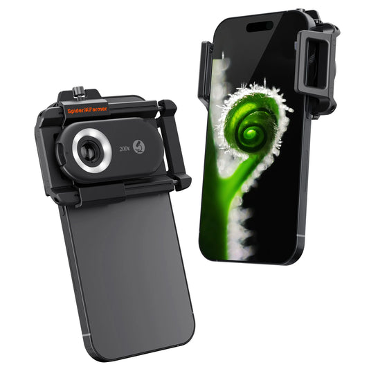 Microscopio de Mano 200× Spider Farmer – Lente Clip para Smartphone con LED, UV y Filtro CPL