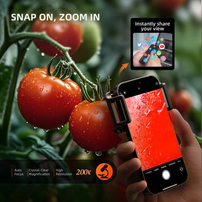 Microscopio de Mano 200× Spider Farmer – Lente Clip para Smartphone con LED, UV y Filtro CPL