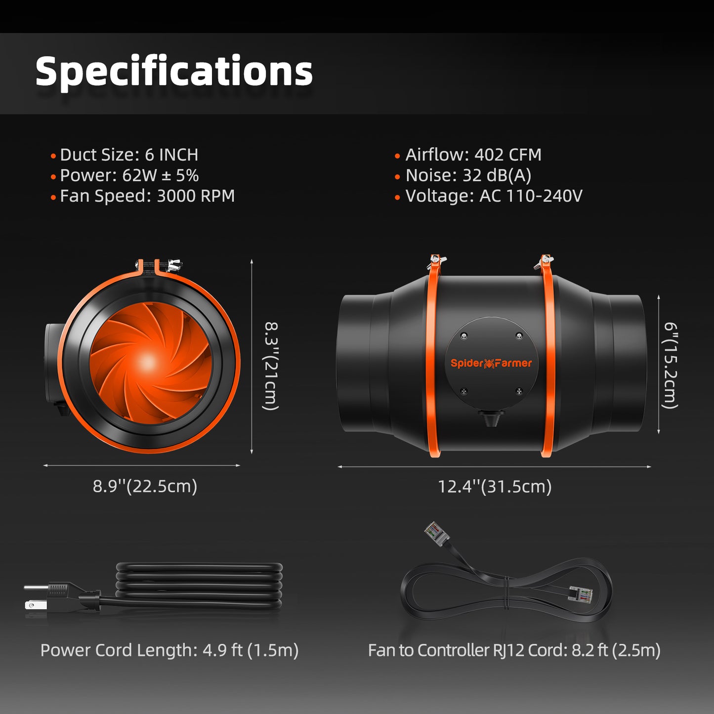 Extractor en Línea 6” Spider Farmer con Control de Velocidad