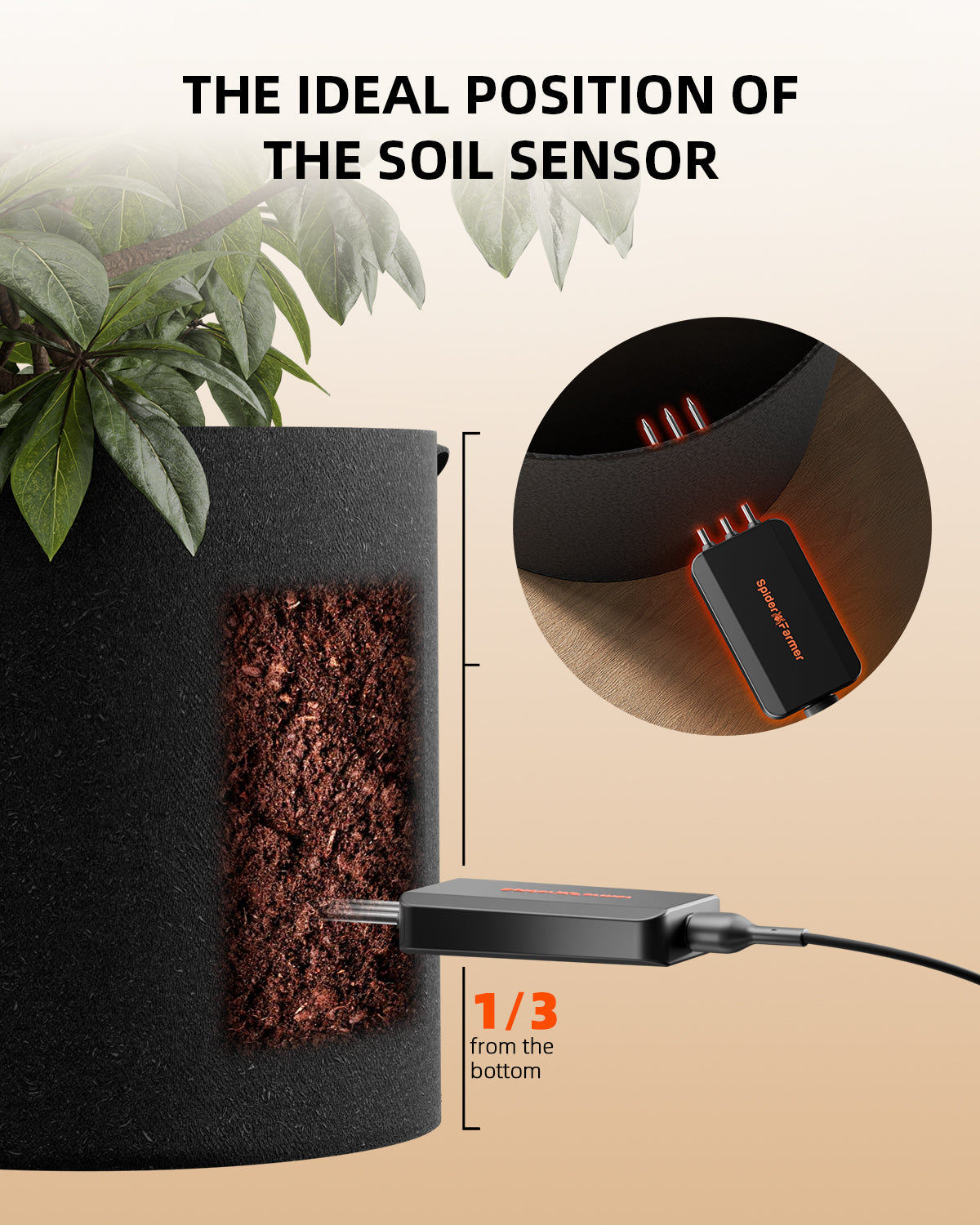 Soil Sensor GGS Pro | Spider Farmer - Sensor De Suelo 3 En 1 Temperatura, Humedad y EC