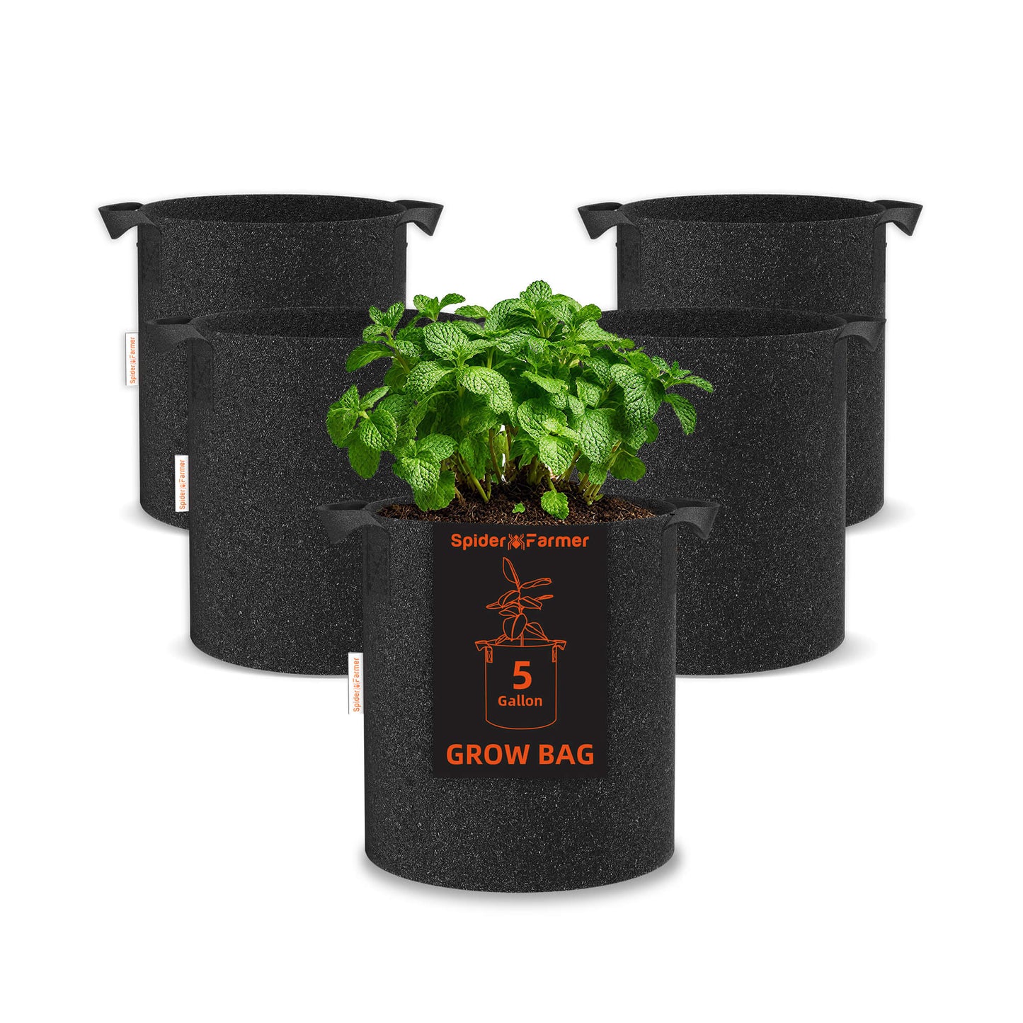 Spider Farmer | Grow Bags 5 galones – Paquete de 5, capacidad 5 gal, reutilizables y duraderas