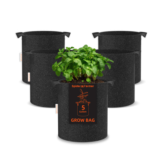 Spider Farmer | Grow Bags 5 galones – Paquete de 5, capacidad 5 gal, reutilizables y duraderas