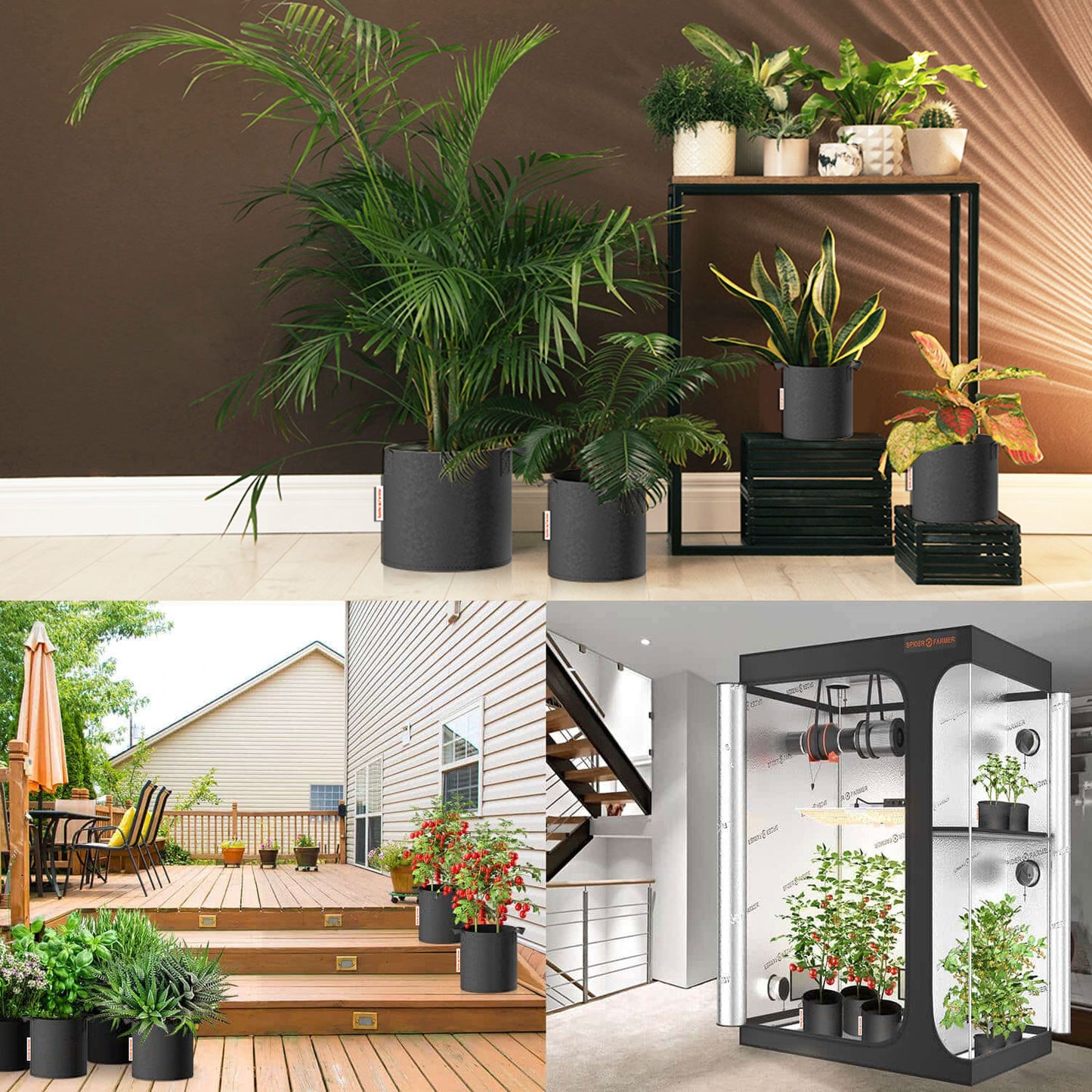 Spider Farmer | Grow Bags 5 galones – Paquete de 5, capacidad 5 gal, reutilizables y duraderas