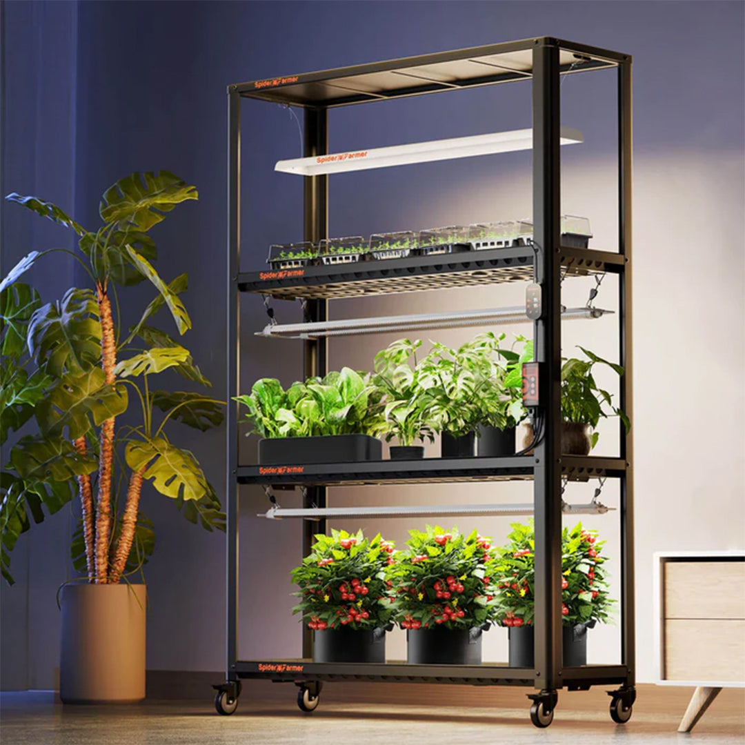 Spider Farmer | SF600 GrowShelves – Estantería metálica con luces LED y bandejas de cultivo