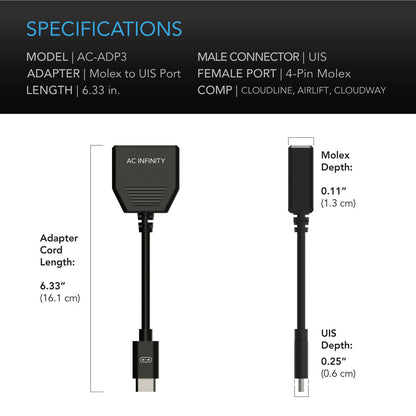 Molex A UIS Port Adapter Dongle | AC Infinity - Puerto Adaptador Molex a UIS