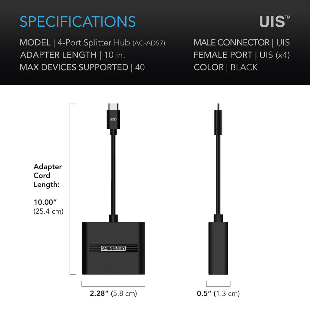 UIS Splitter Hub 4-Port | AC Infinity - Conector De 4 Puertos