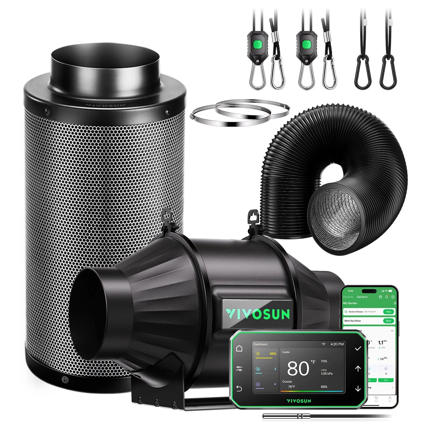 VIVOSUN Kit Extracción T LINE 4/6/8 pulgadas  Inteligente – Inline Fan
