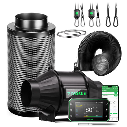 VIVOSUN Kit Extracción T LINE 4/6/8 pulgadas  Inteligente – Inline Fan