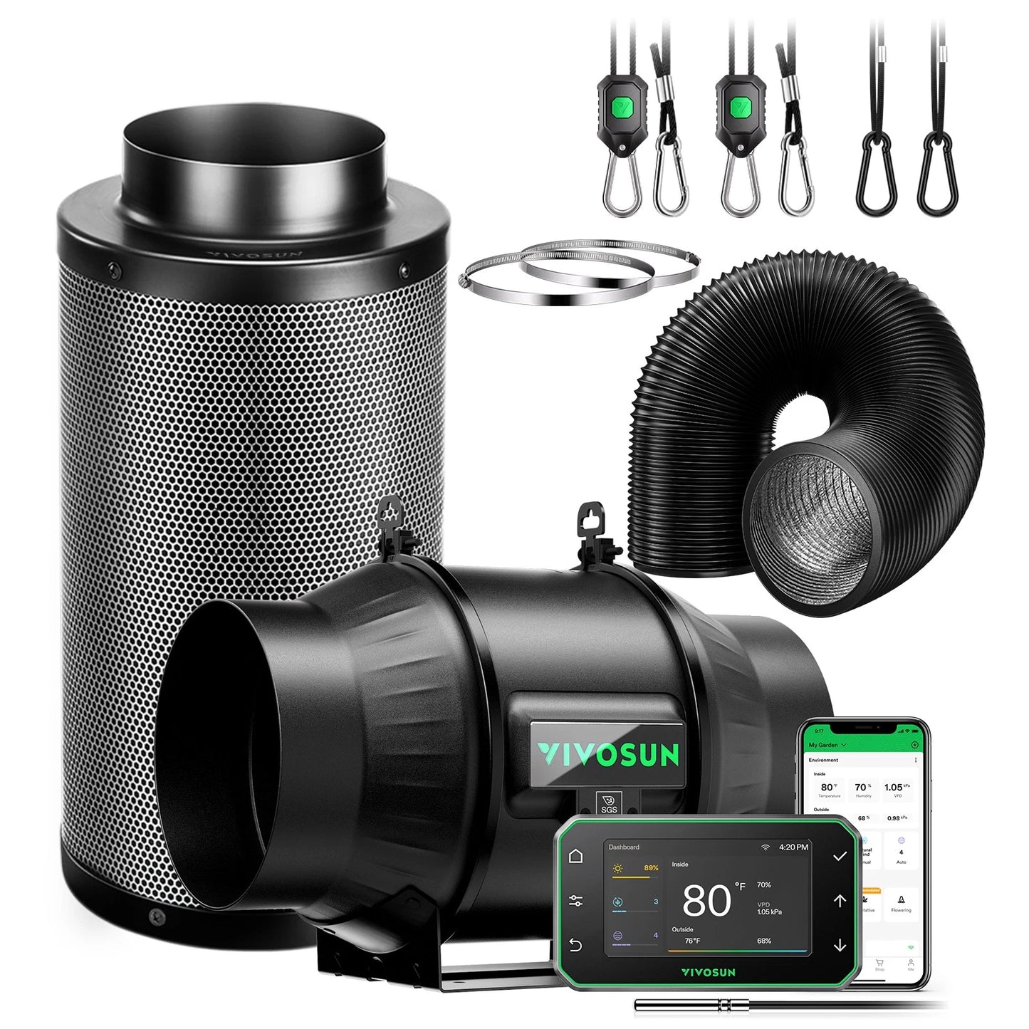 VIVOSUN Kit Extracción T LINE 4/6/8 pulgadas  Inteligente – Inline Fan