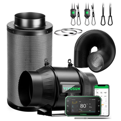 VIVOSUN Kit Extracción T LINE 4/6/8 pulgadas  Inteligente – Inline Fan