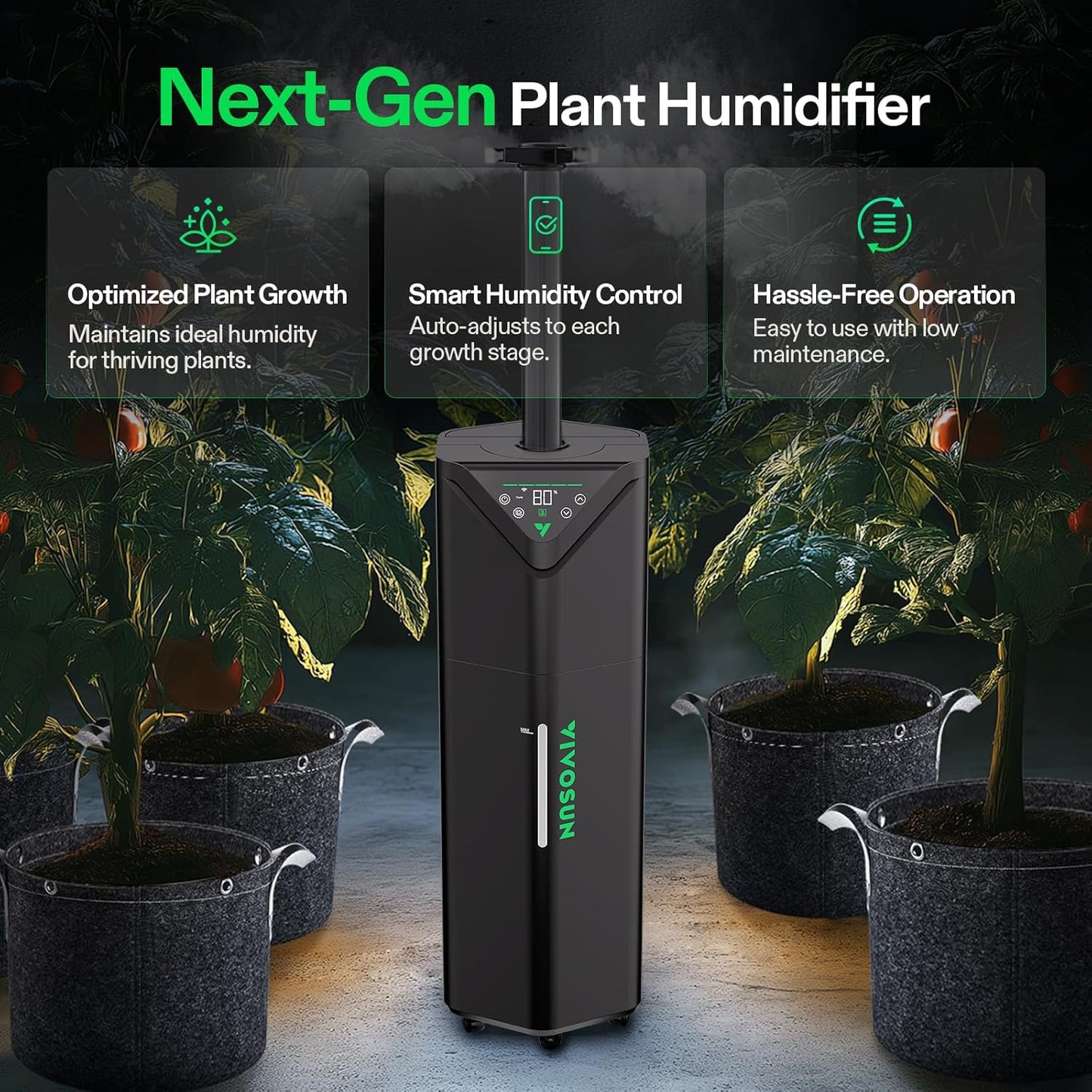 VIVOSUN AeroStream H19 – Humidificador Inteligente 19L WiFi con Sonda de Temperatura y Humedad para Grow Tent