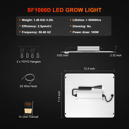 Spider Farmer SF1000D Lámpara de cultivo LED espectro completo