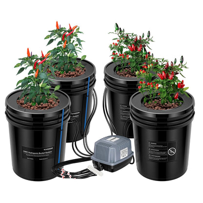 Sistema Hidropónico DWC VIVISUN – Kit de 8 / 4 / 2 / 1, Cubetas de 5 Galones con bomba de aire.
