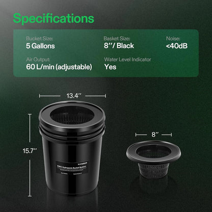 Sistema Hidropónico DWC VIVISUN – Kit de 8 / 4 / 2 / 1, Cubetas de 5 Galones con bomba de aire.