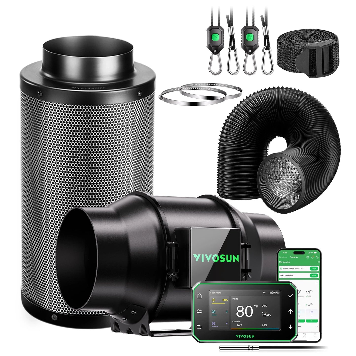 VIVOSUN Kit Extracción G LINE 4/6/8 pulgadas  Inteligente – Inline Fan
