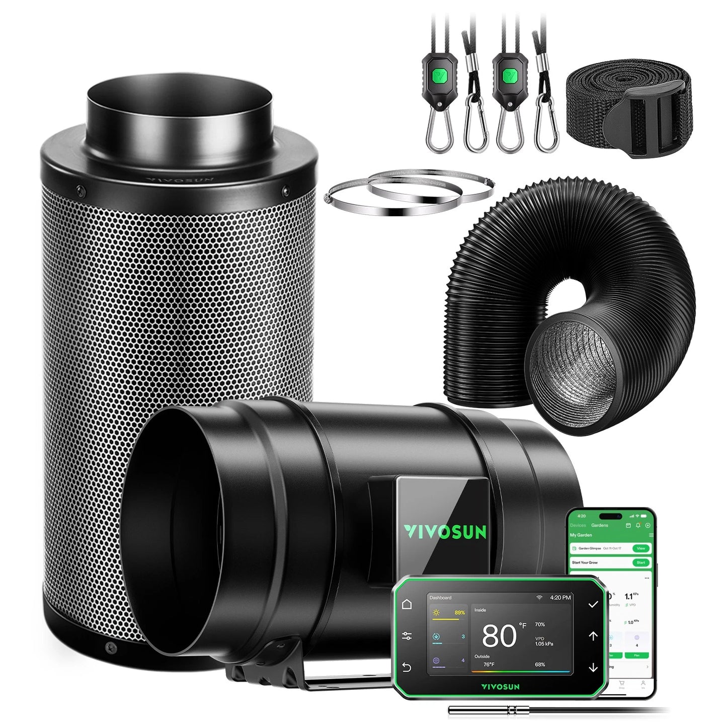 VIVOSUN Kit Extracción G LINE 4/6/8 pulgadas  Inteligente – Inline Fan