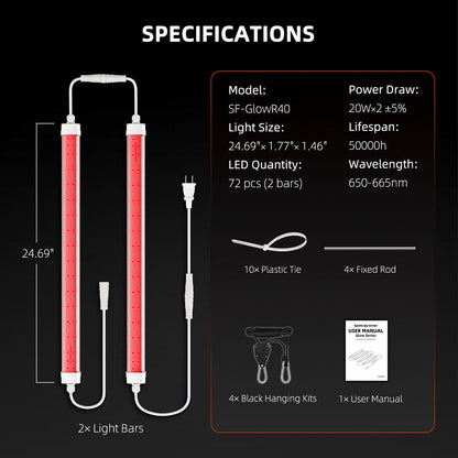 Spider Farmer | GlowR40 LED Grow Light - Barra LED 40 W roja para mejorar floración y resina